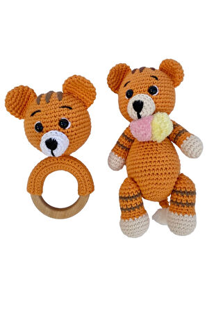 Amigurumi Kaplan Uyku Arkadaşı Ve Diş Kaşıyıcı Seti