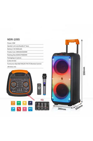 1095 Karaoke Kablosuz Mikrofonlu Bluetooth Hoparlör Led Işıklı Taşınabilir Kablosuz Speaker 2*8 inc Karaoke
