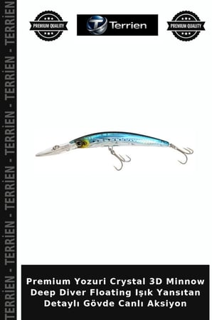 Premium Yozuri Crystal 3D Minnow Deep Diver Floating Işık Yansıtan Detaylı Gövde Canlı Aksiyon B 130MM