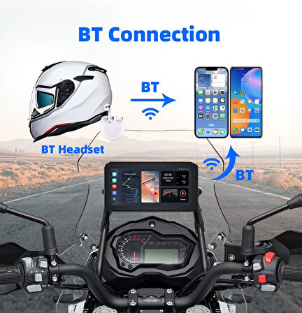 Motosiklet Ekran CarPlay Android Auto Ön ve Arka Kamera Kayıt Özellikli Lastik Sensörlü Multimedya