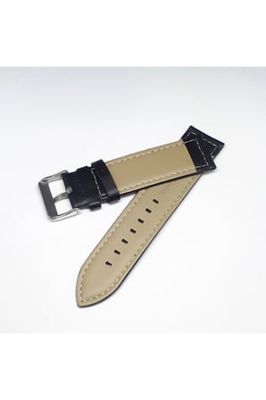 22mm Siyah Croco Bombeli Deri Saat Kayışı Kordonu 22x20