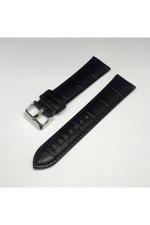24mm Siyah Croco Bombeli Deri Saat Kayışı Kordonu 24x22