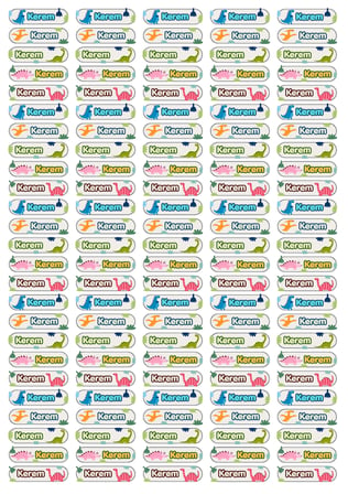 Kişiye Özel 125 Adet Dinozor Konseptli Kalem Etiketi - A4 Parlak Kuşe Sticker