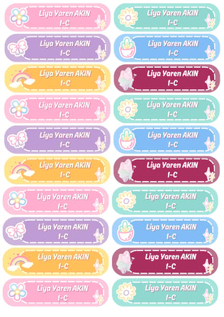 İsme Özel Okul Etiket Seti (159 Adet) - Parlak Kuşe Kesimli Defter Kitap Kalem Sticker
