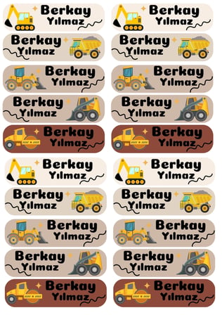 4'lü Okula Hazırlık Seti - Kişiye Özel İnşaat Temalı Beslenme Örtüsü ve 159 Parça Etiket Seti