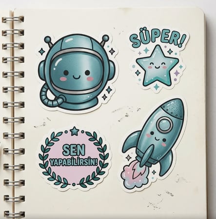 3D Hareketli Uzay Roketi ve Motivasyon Sticker Seti - Öğretmenler İçin Öğrenci Ödül Kiti