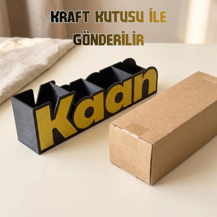 Siyah Silk Altın Kişiye Özel İsimli Kalemlik — 3D Baskı Masa Üstü Düzenleyici