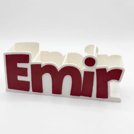 Beyaz Kırmızı Kişiye Özel İsimli Kalemlik - 3D Baskı Masa Organizer