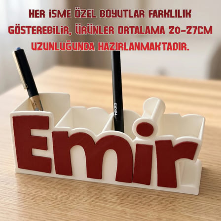 Beyaz Kırmızı Kişiye Özel İsimli Kalemlik - 3D Baskı Masa Organizer
