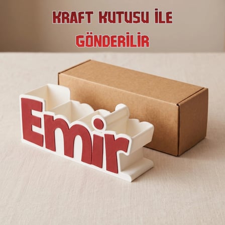 Beyaz Kırmızı Kişiye Özel İsimli Kalemlik - 3D Baskı Masa Organizer