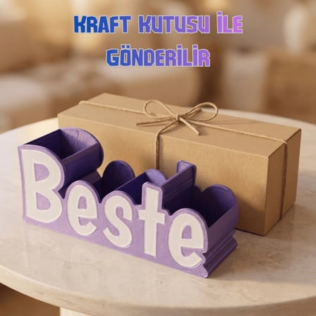 Silk Mor & Beyaz Kişiye Özel İsimli Kalemlik – 3D Baskı