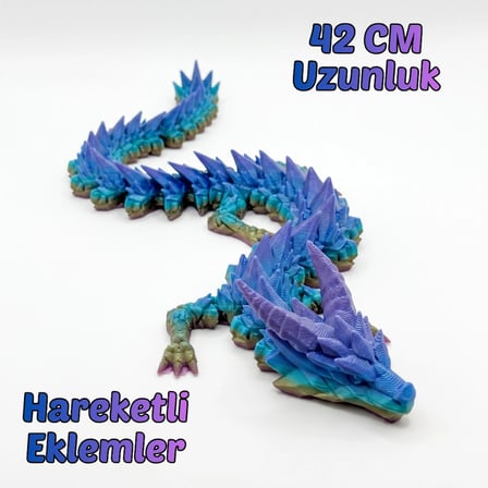 Mafsallı 3D Baskı Ejderha Figürü, Kristal Esnek Ejderha 42 CM