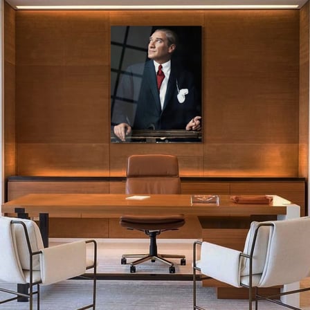 Atatürk Portre Cam Tablo – Siyah Beyaz Modern Duvar Dekoru - ATA018