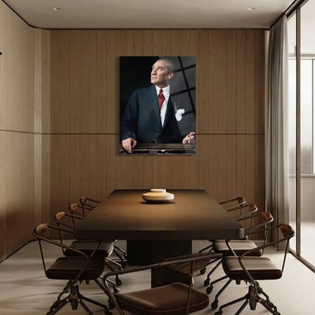 Atatürk Portre Cam Tablo – Siyah Beyaz Modern Duvar Dekoru - ATA018