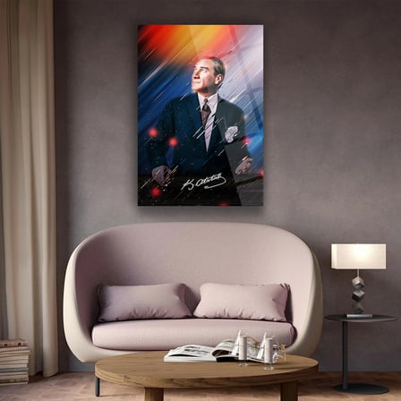 Atatürk Renkli Işık Efektli Modern Portre Cam Tablo – ATA127