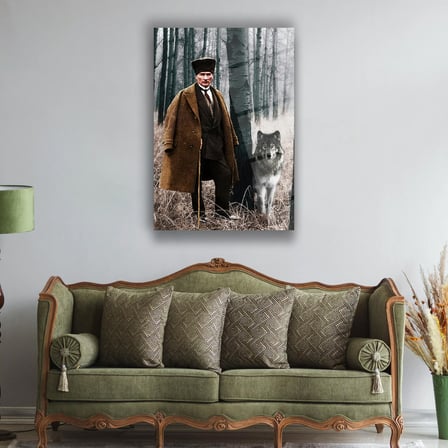 Atatürk ve Bozkurt Orman Portresi Cam Tablo – ATA190