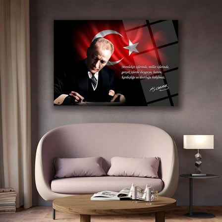 Atatürk’ün Memleket İşleri Sözü ile Portre Cam Tablo – ATA212