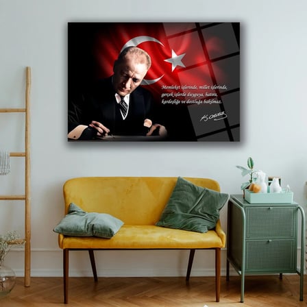 Atatürk’ün Memleket İşleri Sözü ile Portre Cam Tablo – ATA212