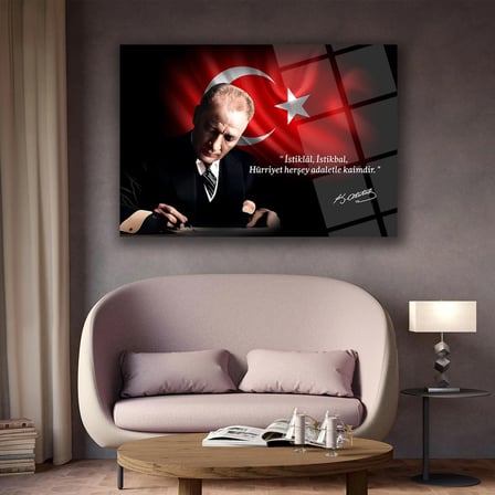 Atatürk’ün “İstiklâl, İstikbal, Hürriyet Her Şey Adaletle Kaimdir” Sözü ile Cam Tablo – ATA218