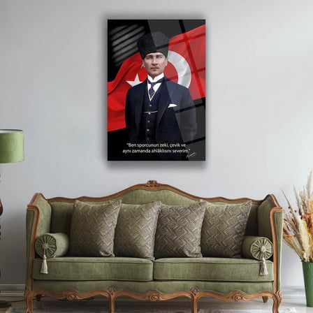 Atatürk “Ben Sporcunun Zeki, Çevik ve Ahlâklısını Severim” Cam Tablo – ATA255
