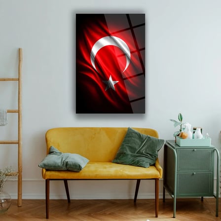 Türk Bayrağı Modern Hilal Yıldız Cam Tablo – ATA280