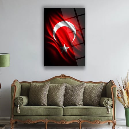 Türk Bayrağı Modern Hilal Yıldız Cam Tablo – ATA280
