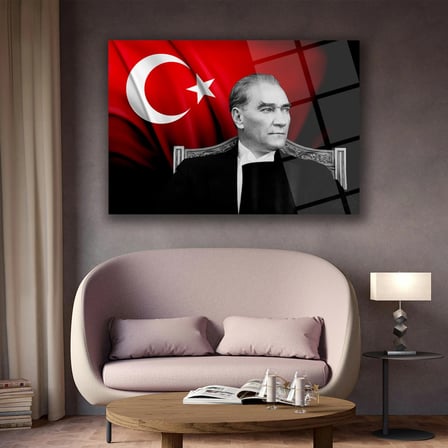 Atatürk Türk Bayrağı Arka Plan Cam Tablo – ATA281