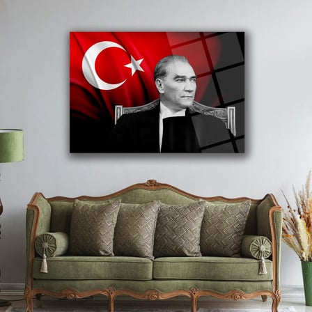 Atatürk Türk Bayrağı Arka Plan Cam Tablo – ATA281