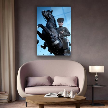 Mustafa Kemal Atatürk At Üzerinde Cam Tablo – ATA290