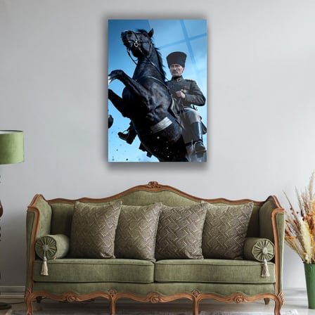 Mustafa Kemal Atatürk At Üzerinde Cam Tablo – ATA290