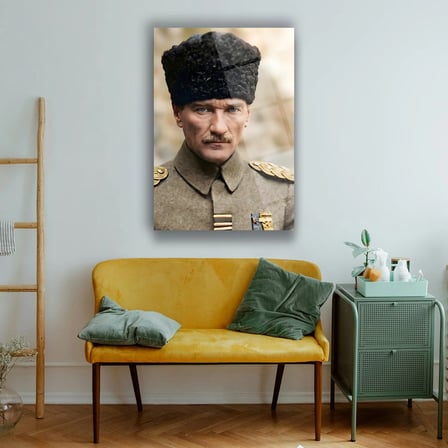 Mustafa Kemal Atatürk Kalpaklı Yakın Plan Portre Cam Tablo – ATA295