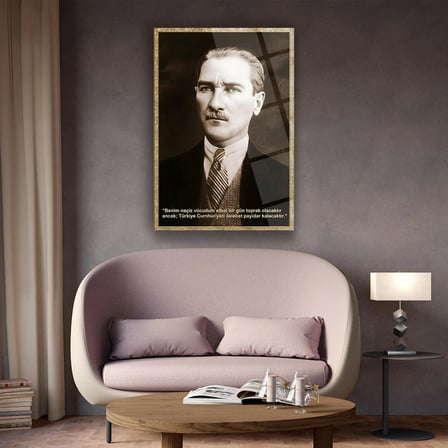 Mustafa Kemal Atatürk Sözlü Klasik Portre Cam Tablo – ATA299