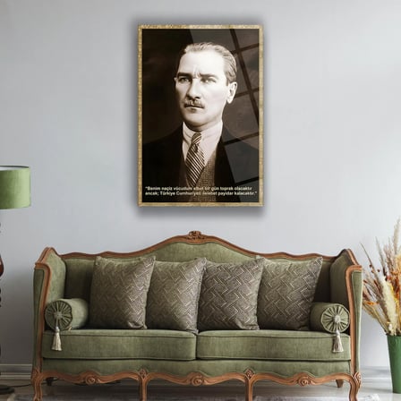 Mustafa Kemal Atatürk Sözlü Klasik Portre Cam Tablo – ATA299
