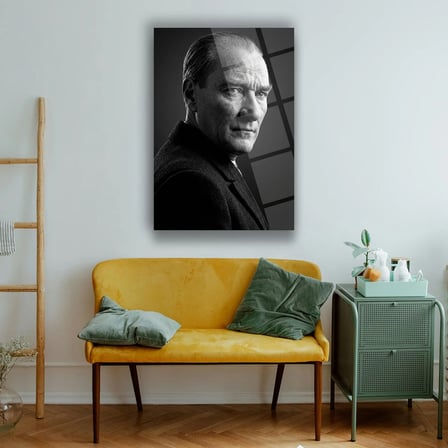 Mustafa Kemal Atatürk Siyah Beyaz Klasik Portre Cam Tablo – ATA302