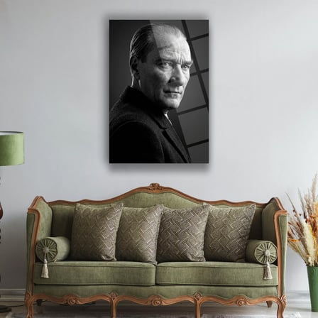 Mustafa Kemal Atatürk Siyah Beyaz Klasik Portre Cam Tablo – ATA302