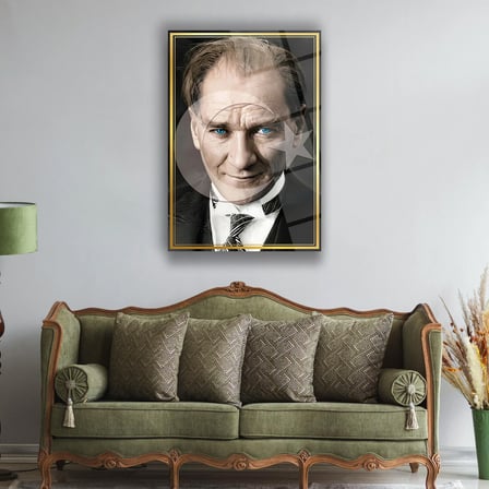 Mustafa Kemal Atatürk Türk Bayrağı Efektli Modern Cam Tablo – ATA305