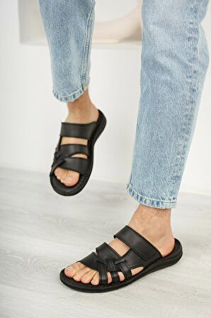 Ayakkabiburada 034 Günlük Hakiki Deri Erkek Terlik