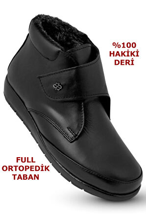 200 Ortopedik Taban İçi Kürklü Siyah Anne Botu Kadın Cırtlı Bot Ayakkabı