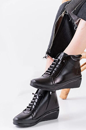 140 Ortopedik Taban Cırtlı Siyah Anne Botu Kadın Bot Postal Çizme 