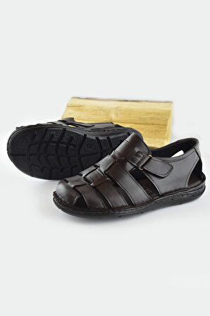 Ayakkabiburada  033 Günlük Hakiki Deri Erkek Sandalet Ayakkabı