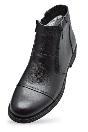 TAB3406 İçi Kürklü Hakiki Deri Erkek Bot Ayakkabı Ortopedik Taban Fermuarlı Deri Bot