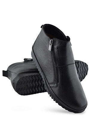 380K Ortopedik Taban Hakiki Deri Siyah Anne Botu Kadın Çift Fermuarlı Bot Ayakkabı 