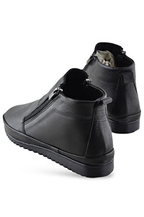 380K Ortopedik Taban Hakiki Deri Siyah Anne Botu Kadın Çift Fermuarlı Bot Ayakkabı 