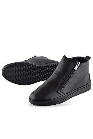 380K Ortopedik Taban Hakiki Deri Siyah Anne Botu Kadın Çift Fermuarlı Bot Ayakkabı 