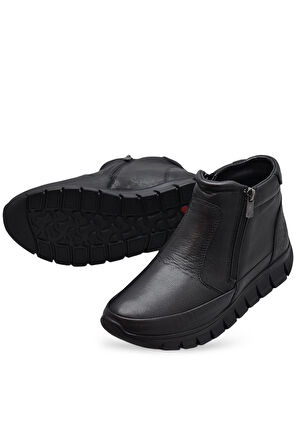 3707 Tam Ortopedik Siyah Hakiki Deri Kadın Bot Ayakkabı Çift Fermuarlı Anne Bot 