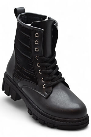 988 Günlük Bağcıklı Fermuarlı Siyah Kadın Bot Ayakkabı Kışlık Kadın Bot