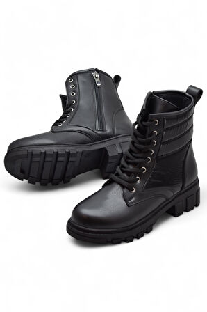 988 Günlük Bağcıklı Fermuarlı Siyah Kadın Bot Ayakkabı Kışlık Kadın Bot