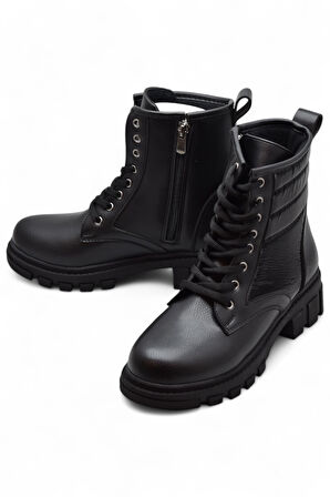 988 Günlük Bağcıklı Fermuarlı Siyah Kadın Bot Ayakkabı Kışlık Kadın Bot