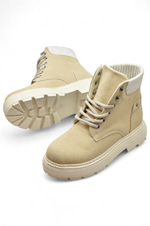 778 Günlük Bağcıklı Fermuarlı Kadın Bot Ayakkabı Kışlık Kadın Bot Nubuk Malzeme