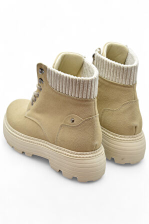 778 Günlük Bağcıklı Fermuarlı Kadın Bot Ayakkabı Kışlık Kadın Bot Nubuk Malzeme